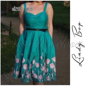 Lindy Bop Bernice Turquoise Tulip Retro Pinup Swing Dress UK 18 // US 14 1X 2X